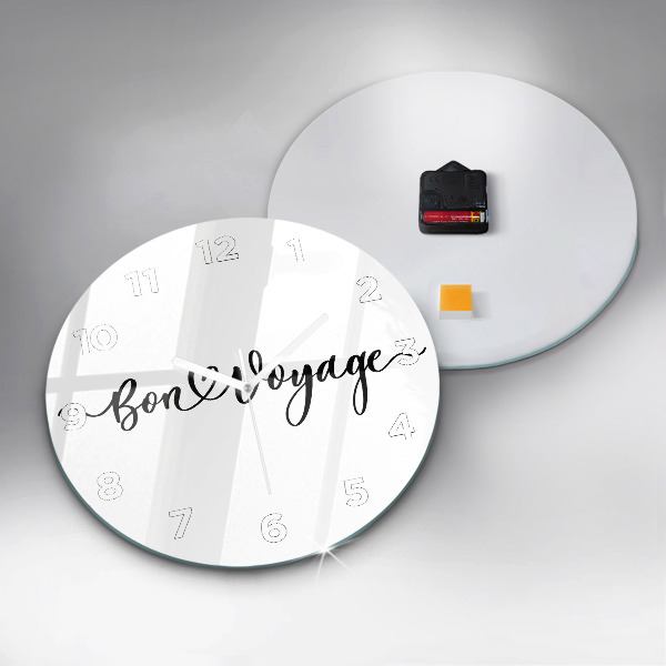Round glass wall clock The inscription Bon voyage