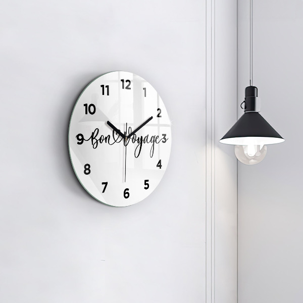 Round glass wall clock The inscription Bon voyage