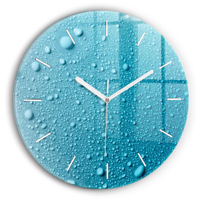 Round glass wall clock Water drops on glass