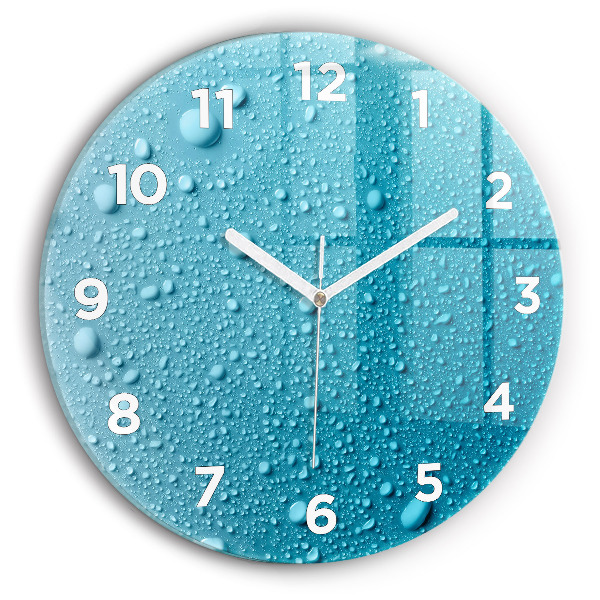Round glass wall clock Water drops on glass