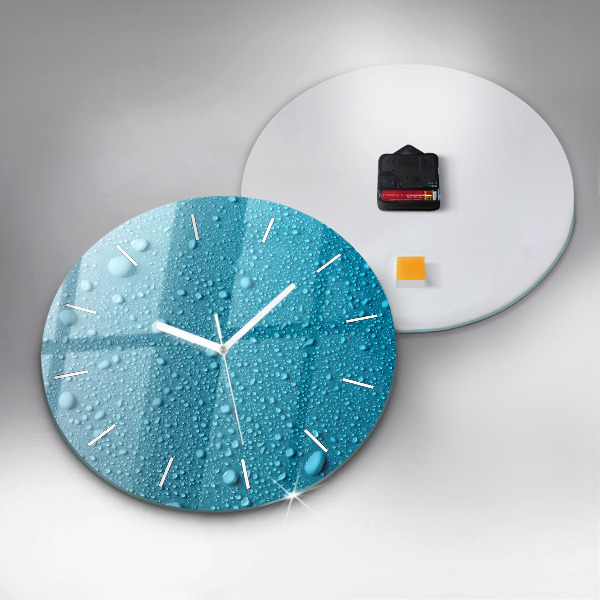 Round glass wall clock Water drops on glass