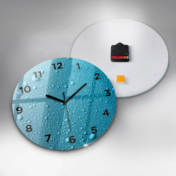 Round glass wall clock Water drops on glass