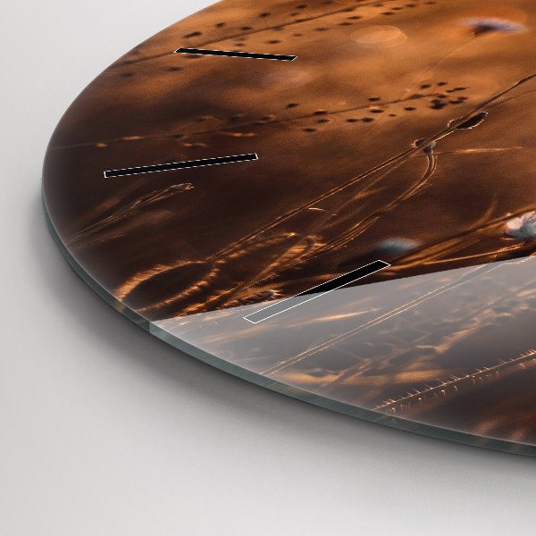 Round glass wall clock Field sunrise