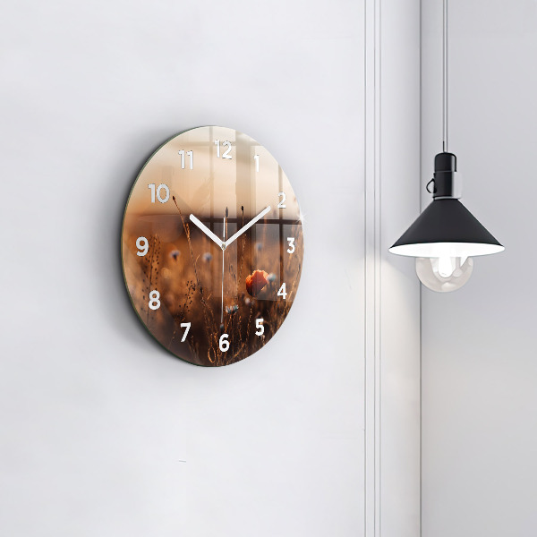Round glass wall clock Field sunrise
