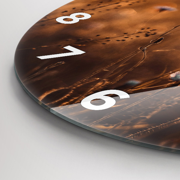 Round glass wall clock Field sunrise