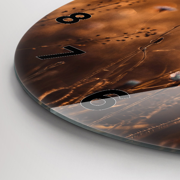 Round glass wall clock Field sunrise
