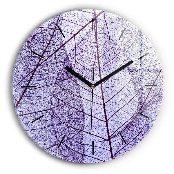 Round glass wall clock Leaves – nature
