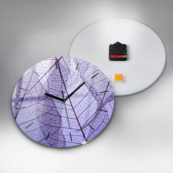 Round glass wall clock Leaves – nature