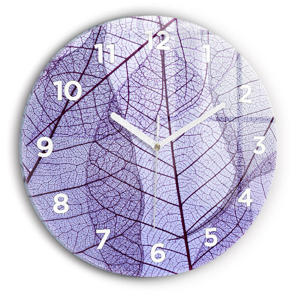 Round glass wall clock Leaves – nature