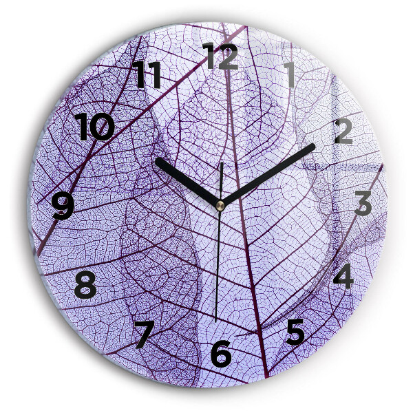 Round glass wall clock Leaves – nature