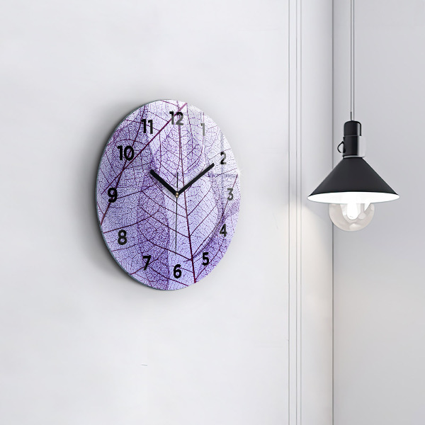 Round glass wall clock Leaves – nature