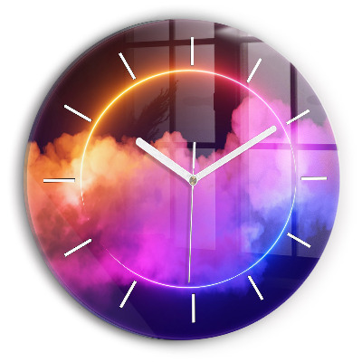 Round glass wall clock 3D smoke abstract