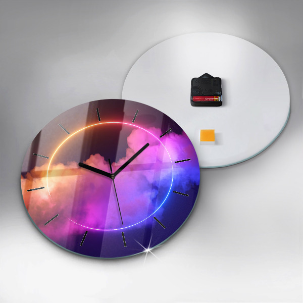 Round glass wall clock 3D smoke abstract