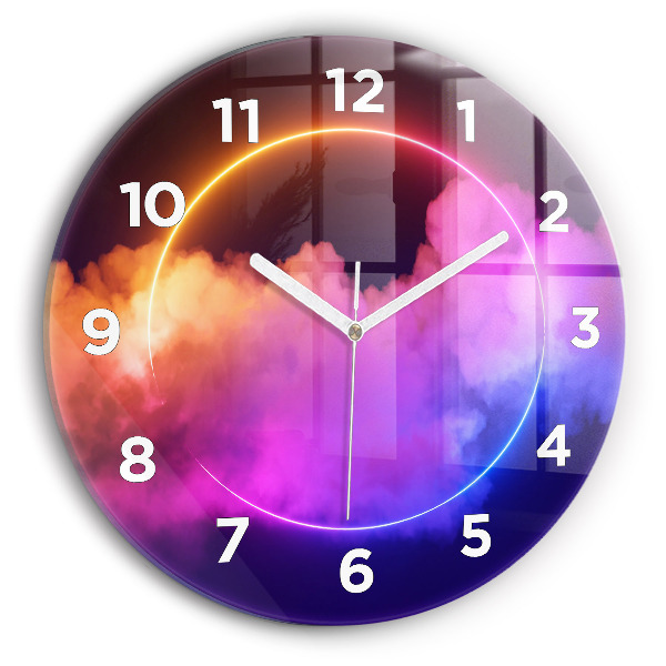 Round glass wall clock 3D smoke abstract