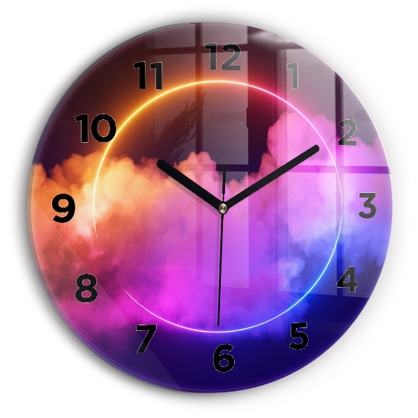 Round glass wall clock 3D smoke abstract