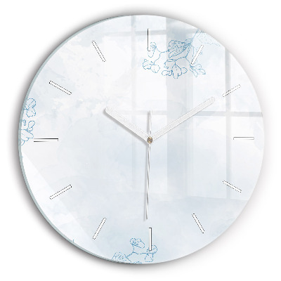 Round glass wall clock Sketch of plants