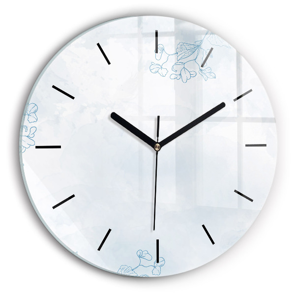Round glass wall clock Sketch of plants
