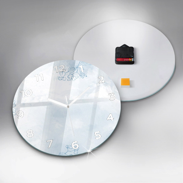 Round glass wall clock Sketch of plants