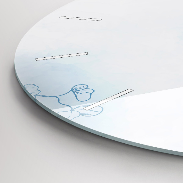 Round glass wall clock Sketch of plants
