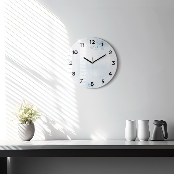 Round glass wall clock Sketch of plants