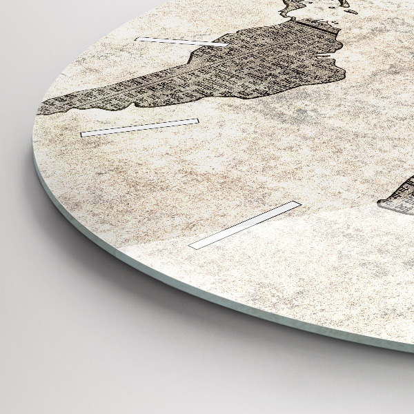 Round glass wall clock World map newspaper