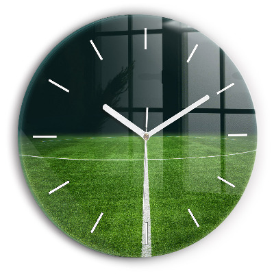 Round glass wall clock Football pitch