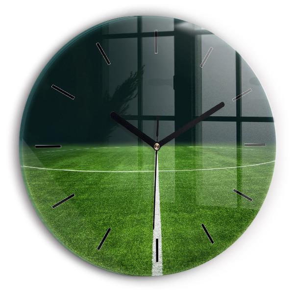 Round glass wall clock Football pitch