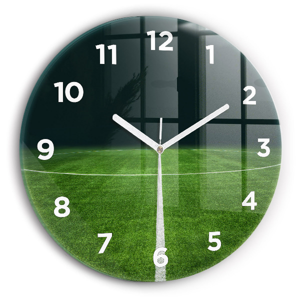 Round glass wall clock Football pitch