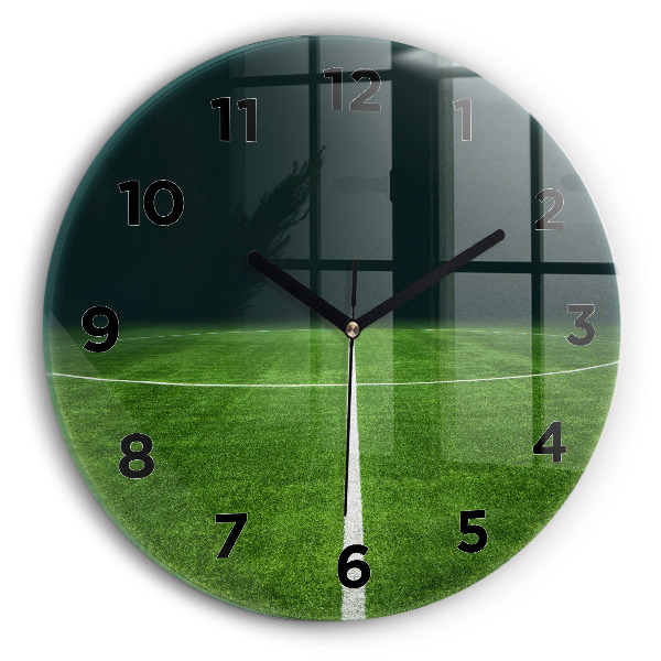 Round glass wall clock Football pitch