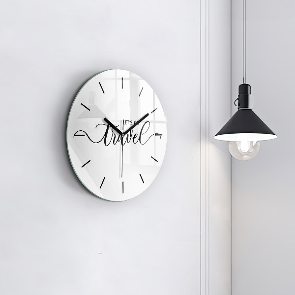 Round glass wall clock The inscription Travel