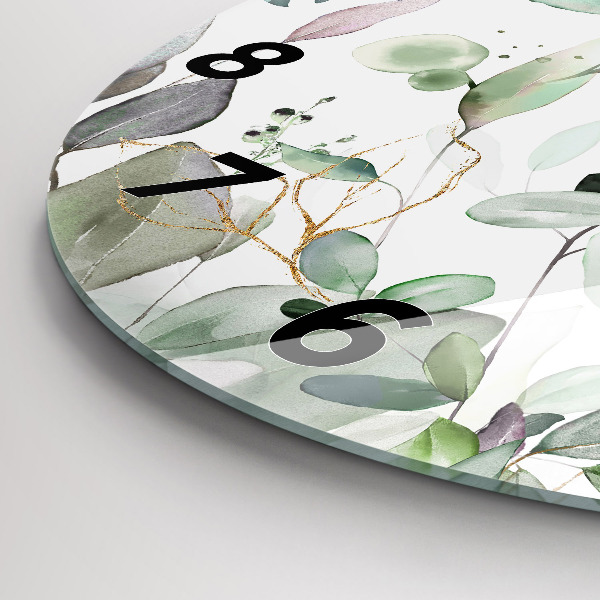 Round glass wall clock Plants leaves