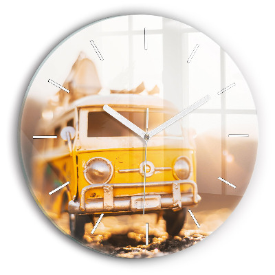 Round glass wall clock Car on vacation