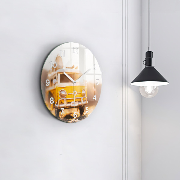 Round glass wall clock Car on vacation