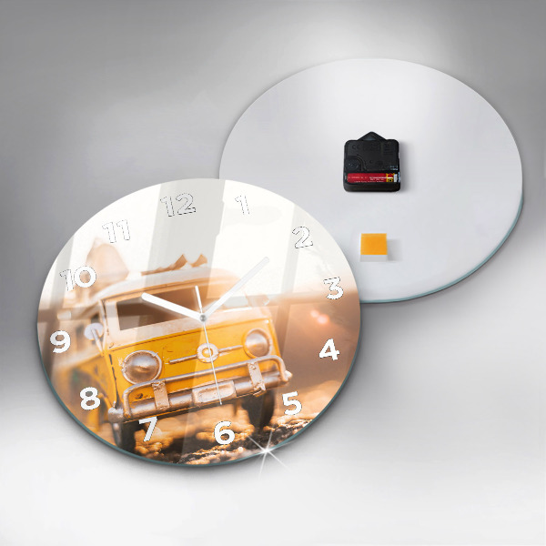 Round glass wall clock Car on vacation