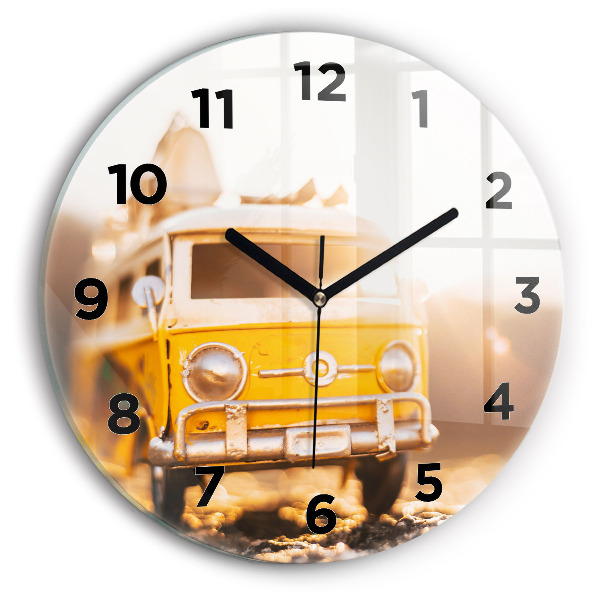 Round glass wall clock Car on vacation