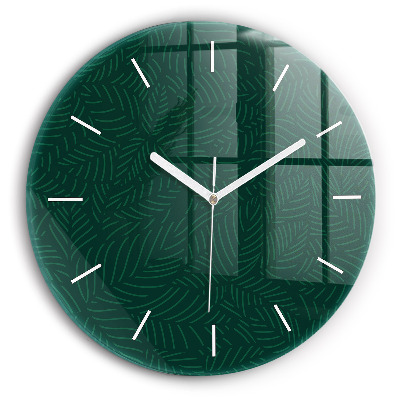 Round glass wall clock Leaf pattern
