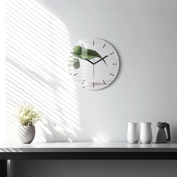 Round glass wall clock Abstract leaves