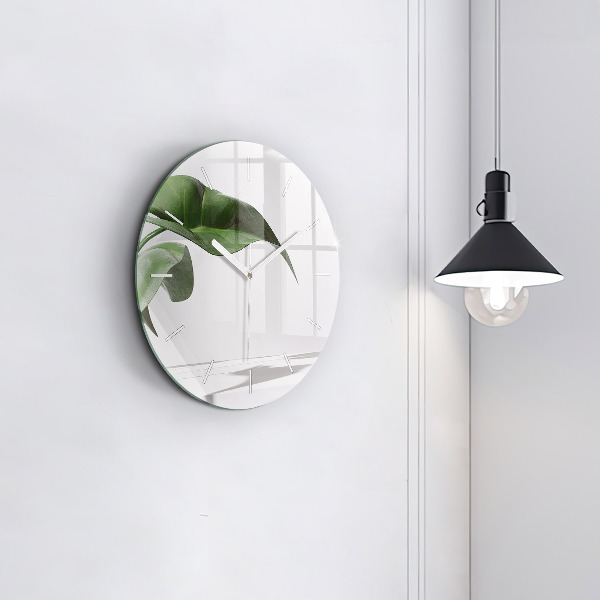 Round glass wall clock Abstract leaves