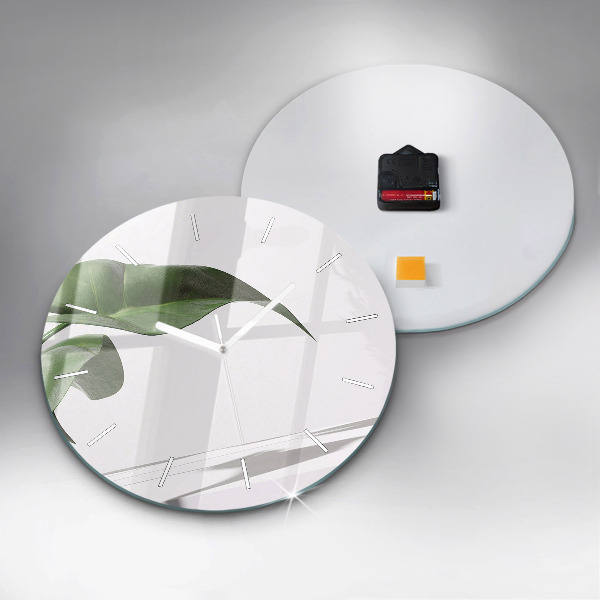 Round glass wall clock Abstract leaves