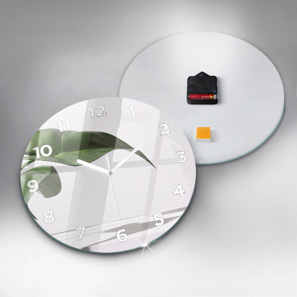 Round glass wall clock Abstract leaves