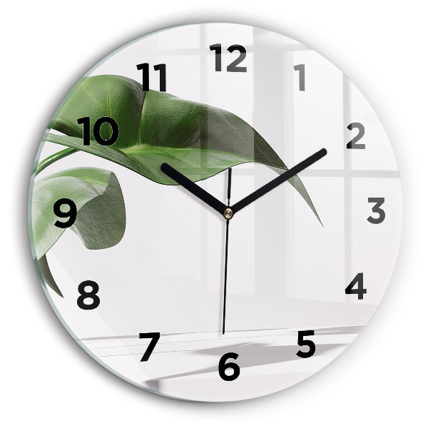Round glass wall clock Abstract leaves