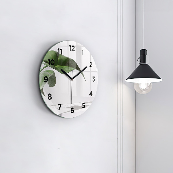Round glass wall clock Abstract leaves