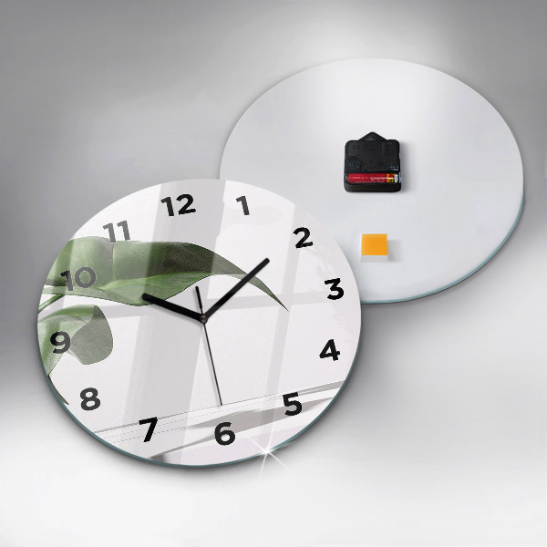 Round glass wall clock Abstract leaves
