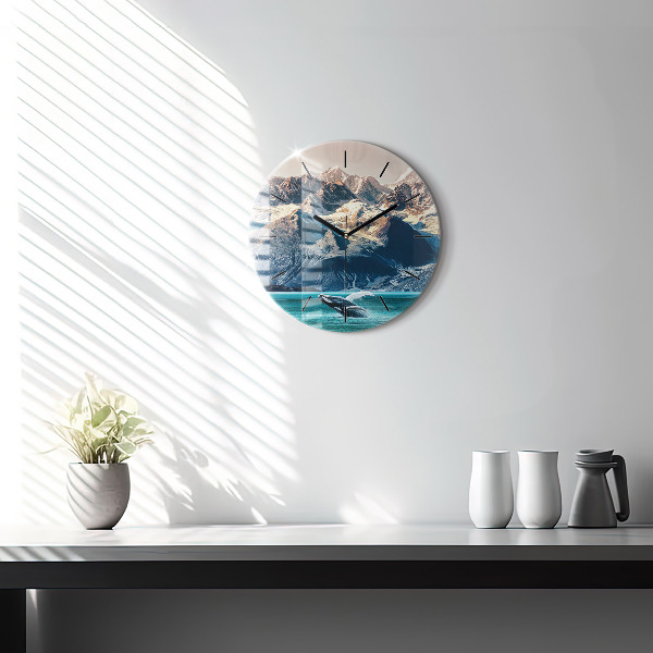Round glass wall clock Whale water