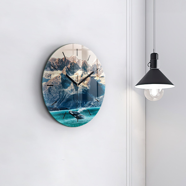 Round glass wall clock Whale water