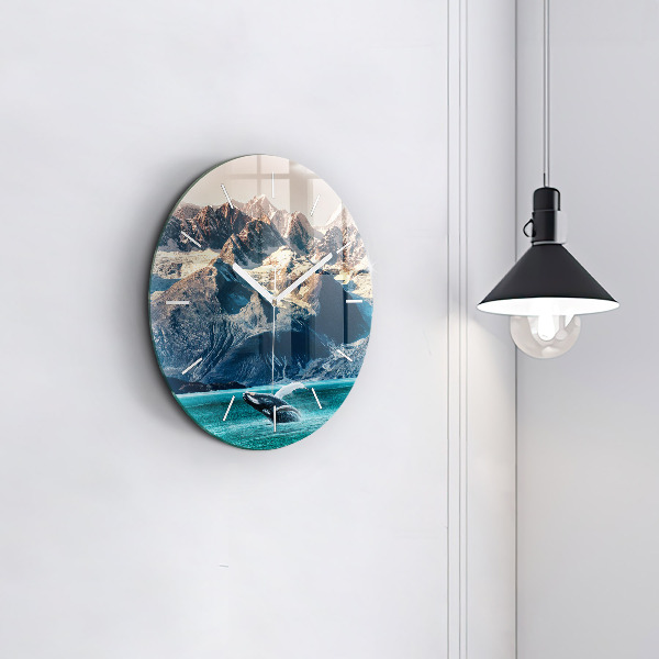 Round glass wall clock Whale water