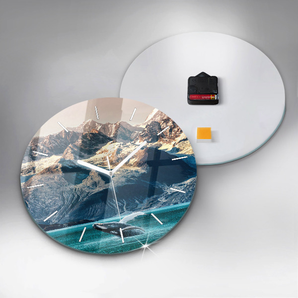 Round glass wall clock Whale water