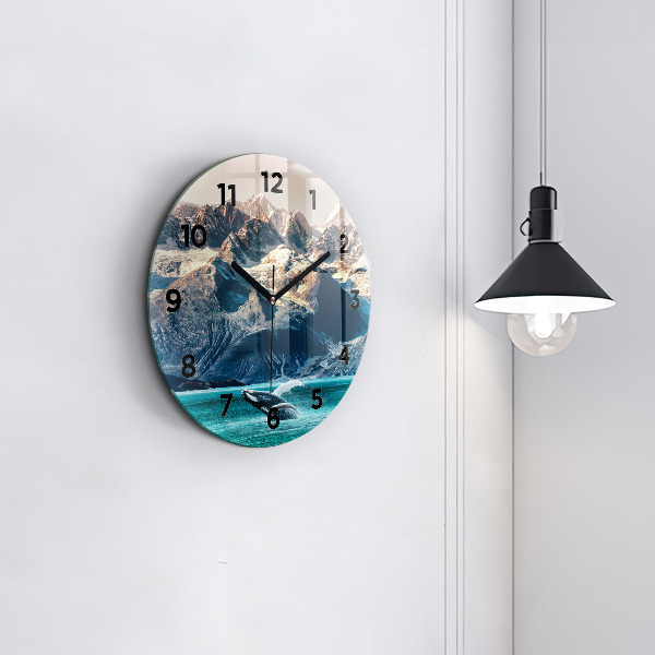 Round glass wall clock Whale water