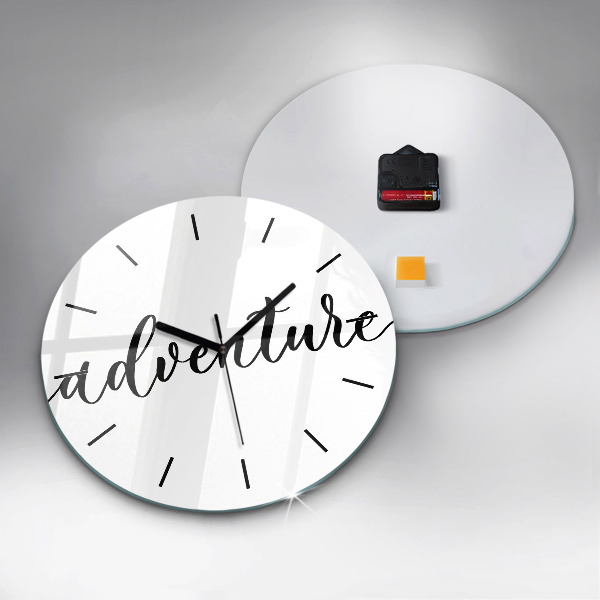 Round glass wall clock Adventure inscription