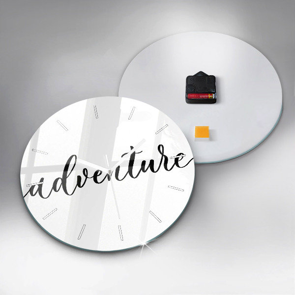 Round glass wall clock Adventure inscription